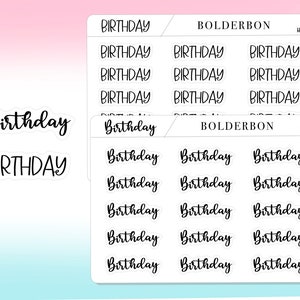 BIRTHDAY Script Handwritten Stickers || Functional Planner Stickers, Typography, Word, Handlettered, Cursive, Print, Text