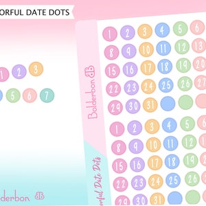 DATE DOT STICKERS | Planner Stickers, Date Covers, Calendar Numbers, Colorful Date Dots, Days Of The Month, Number