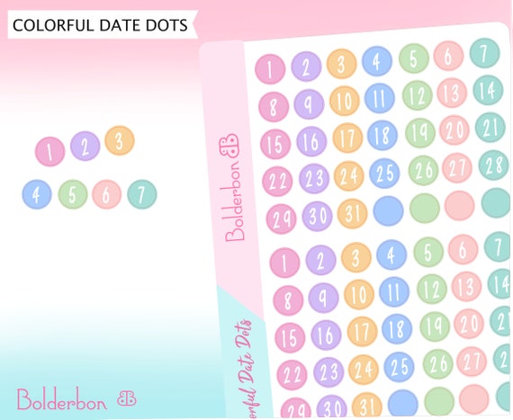 Color Choice Tiny Date Stickers Countdown Stickers Small Number