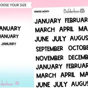 BEDRUKTE MAANDSTICKERS || Handgedrukt, koptekst, vinyl, maandelijks, planner, handlettering, kalender, cursief