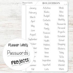 PLANNER DIVIDER LABELS || Sticker Labels, Tab Labels, Black and White, Script, Text