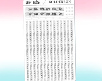 2024 YEARLY INDEX Hobonichi Weeks || Neutral Date Strips,Monthly Headers, Calendar Stickers, Year At A Glance, Hobonichi Weeks Kit,