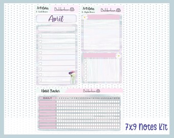 APRIL 7x9 Notes Kit || Planner Sticker Kit for Erin Condren, Spring, Flowers, Dashboard,