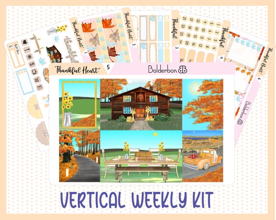 Vertical Weekly Kit planner stickers Thanksgiving Fall Thankful ...