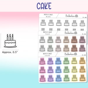 CAKE ICONS || Planner Stickers, Frosted Clear, Neutral, Minimal, Black, Colorful, Hand Drawn, Mini, Birthday