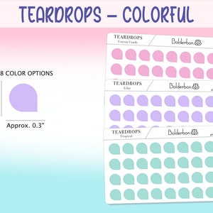 TEARDROPS STICKERS || Colorful, Frosted Clear, Icons, Pastel, Mini Dots, Planner Stickers