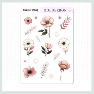 GEMALTE BLUMEN || Rosa Blumen Aufkleber für Journaling, Planer und mehr!