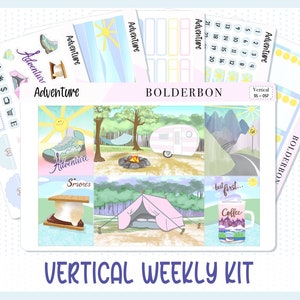 AVENTURA // 7x9 Vertical Standard, kit de calcomanías de planificador semanal para Erin Condren, Recolecciones, Plum Paper, MakseLife y más.