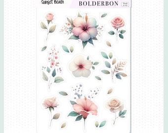 FLORAL Journal Stickers || SUNSET BEACH