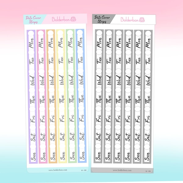 DATE COVER STRIPS in Colorful or Monochrome || Hobonichi Weeks Planner Stickers, Sticker Set, Hobo Weeks Stickers,