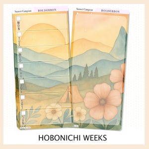 Campamento al atardecer Hobonichi Weeks // Kit de pegatinas para planificador semanal de acampada estética al aire libre y naturaleza