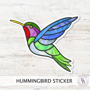 Adesivo colibrì, decalcomania in vinile impermeabile, disegnata a mano, primavera, estate, mangiatoia per uccelli