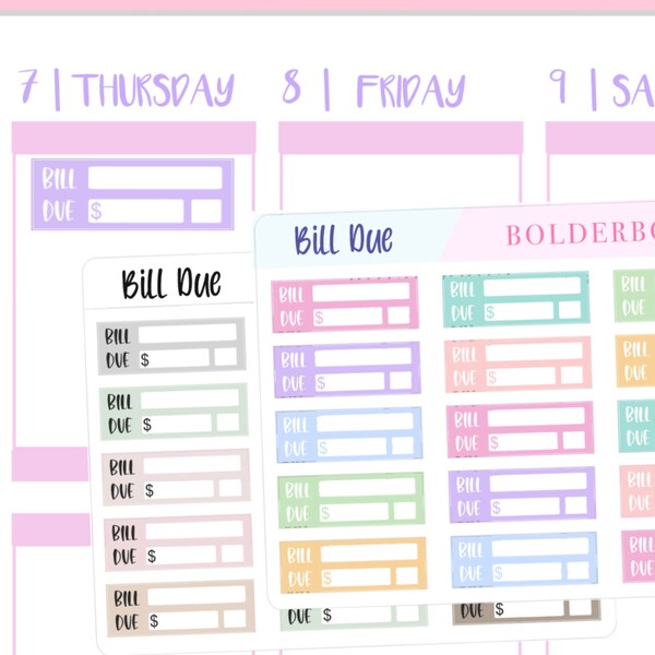 BILL DUE || Planner Stickers, Bills, Piggybank, Money, Budget, Finance, Functional