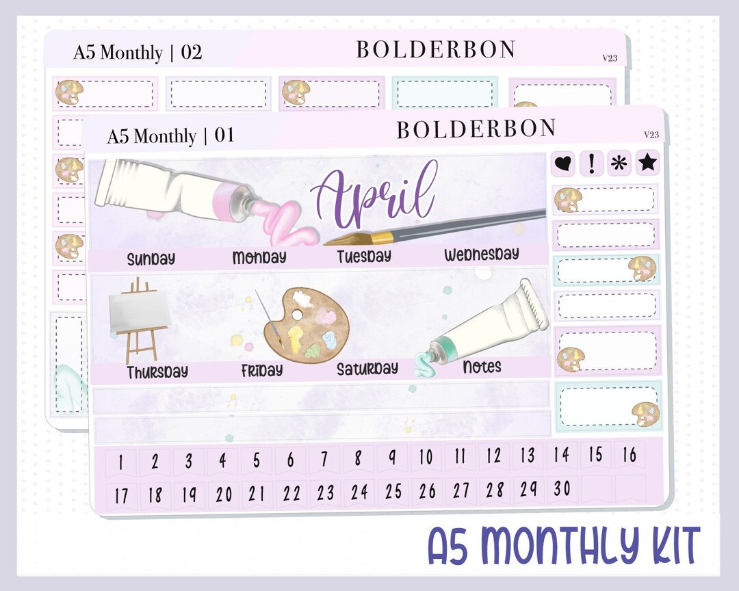 A5 MONTHLY KIT april Erin Condren Planner Sticker Kit for Compact ...