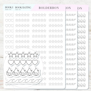 BOOK RATING Planner Stickers || Star Book Rating, Heart, Spicy, Fire Book Rating, Spicy Books, Reading, Study, Library, Functional Stickers