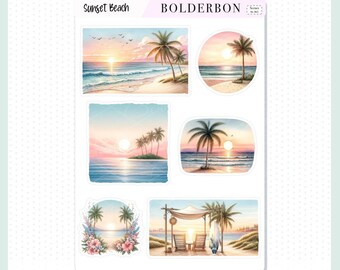 Decorative Scene Journal Stickers || SUNSET BEACH