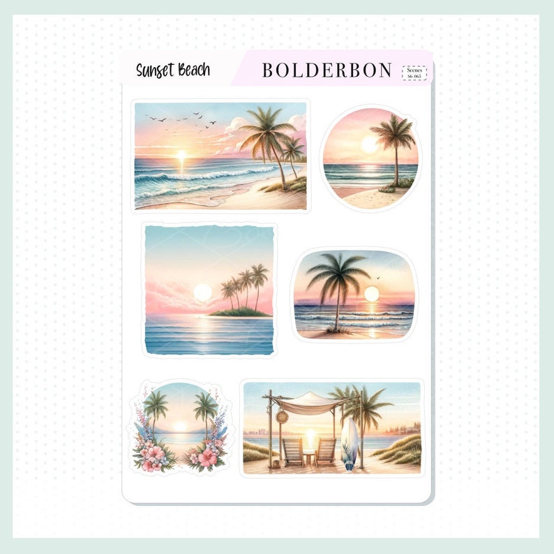Decorative Scene Journal Stickers • Sunset Beach • Planner Stickers ...