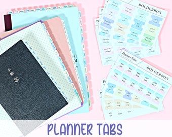 PLANNER TABS Laminated || Hobonichi Tabs, Weeks, Cousin, A6, B6, Tab Dividers, Monthly Tabs, Tab Stickers, Divider Tabs, Colorful, Minimal