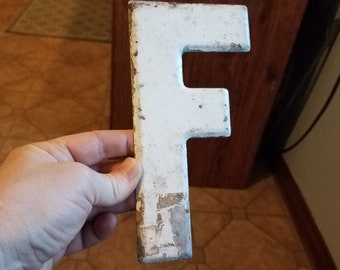 Vintage c. 1950's Gas Station Industrial Marquee Advertising Sign 7 1/2" Metal Letter F
