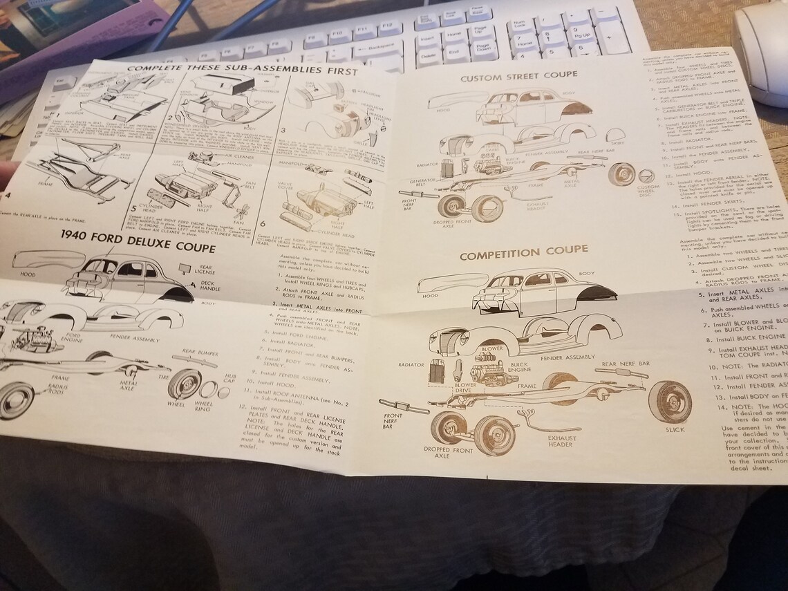 Vintage 1940 Ford Deluxe Coupe Model Car Instruction Sheet AMT Etsy
