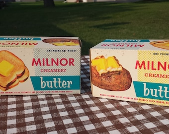 Pair Of Milnor North Dakota Creamery Butter Cardboard Boxes Country Farm House Deco