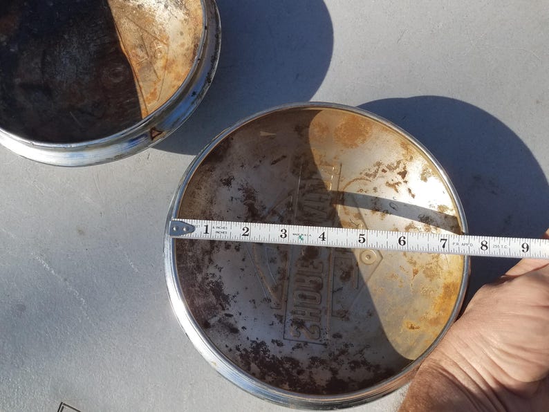 Vintage Set of 2 7 1/2 Chrome Baby Moon Embossed Hubcaps Shore Station ...