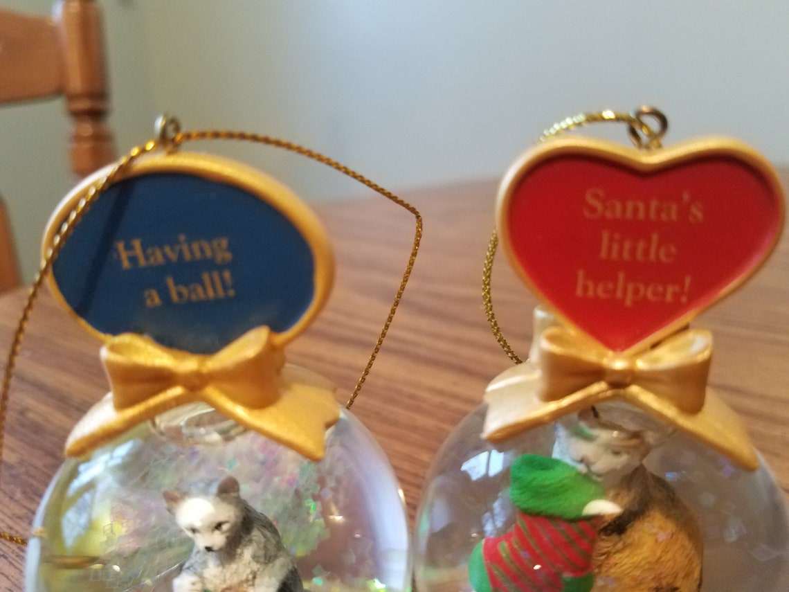Lot Of 2 Cat Danbury Mint Snow Globes Christmas Ornaments Etsy