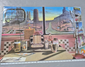 NOS c. 1980s Miller Lite "All Lite Diner" Desert Scene Poster 30" x 20" New Old Stock