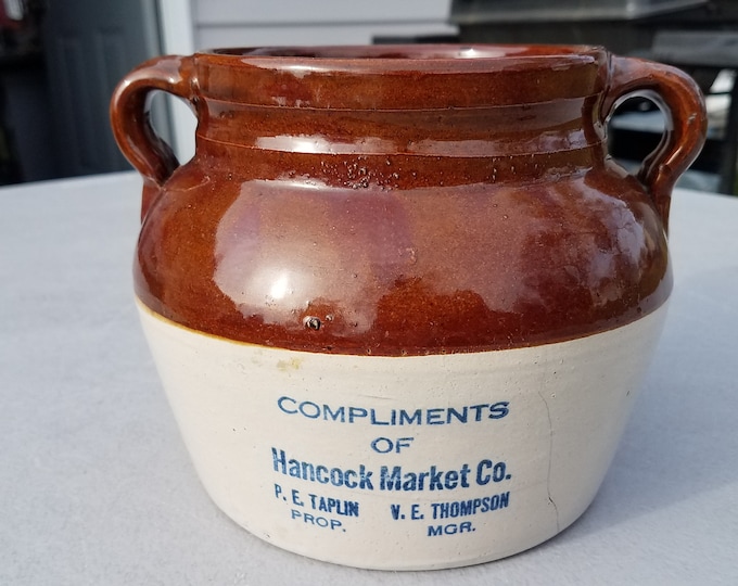 Vintage Red Wing Advertising Bean Pot With Lid Stoneware Cream and