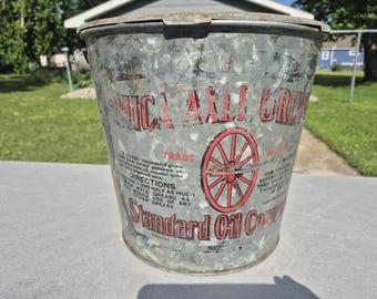 Antique Standard Oil Company 25lb Mica Axle Grease Metal Pail Bucket Can w/ Lid