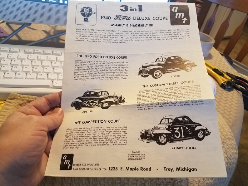 Vintage 1940 Ford Deluxe Coupe Model Car Instruction Sheet AMT Etsy