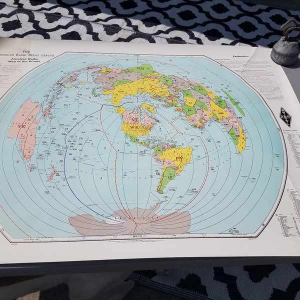 Vintage 1963 Edition ARRL American Radio Relay League Amateur Ham Radio World Map