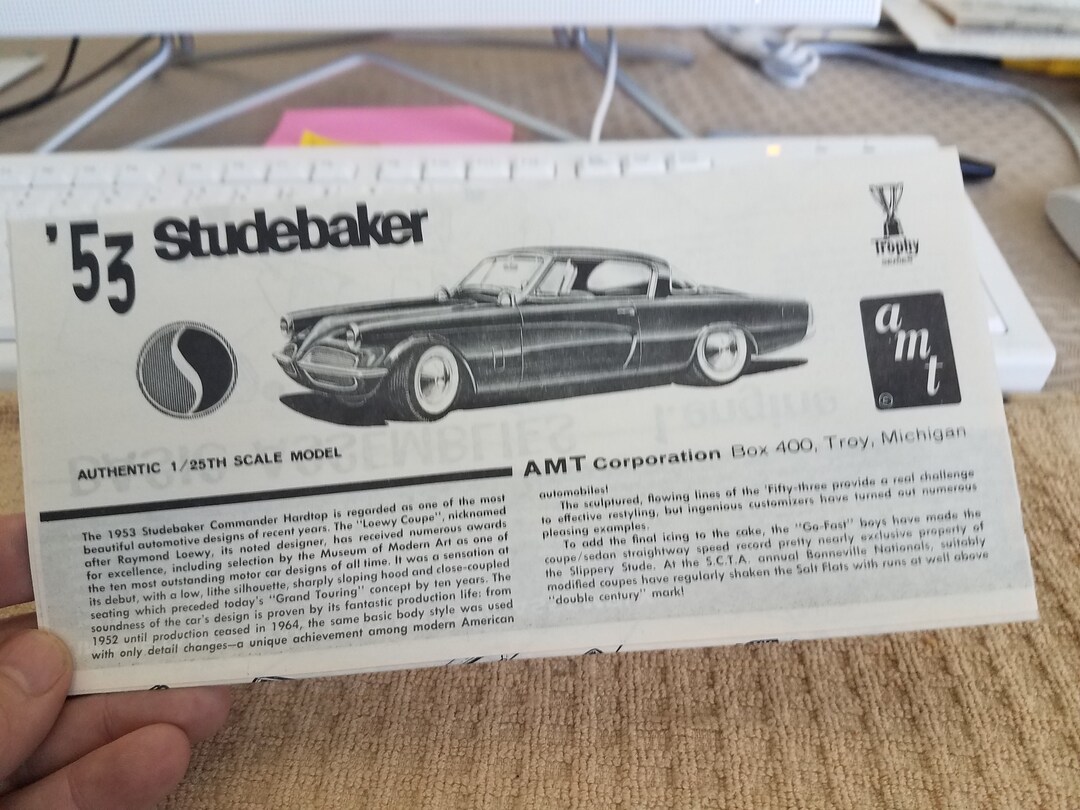 Vtg 1953 Studebaker Model Car Instruction Sheet AMT Co. Etsy