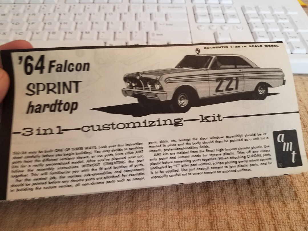Vintage 1964 Ford Falcon Sprint Hardtop Model Car Instruction Sheet AMT