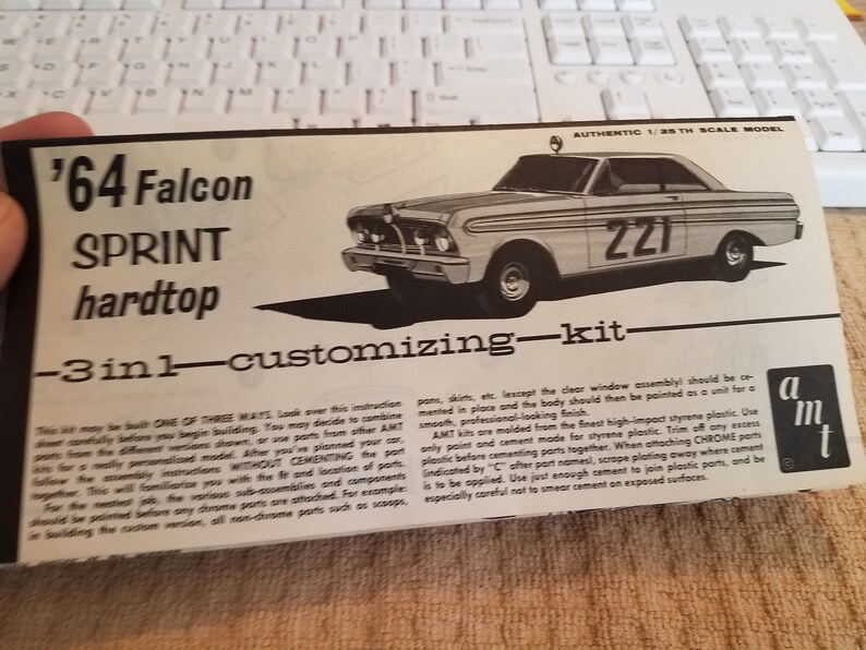 Vintage 1964 Ford Falcon Sprint Hardtop Model Car Instruction Sheet AMT