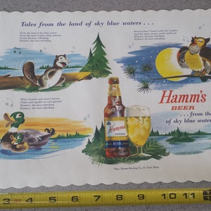 Vintage c. 1960&#39;s 70&#39;s NOS Hamms Hamm&#39;s Beer Paper Placemat Sign Land of Sky Blue Waters