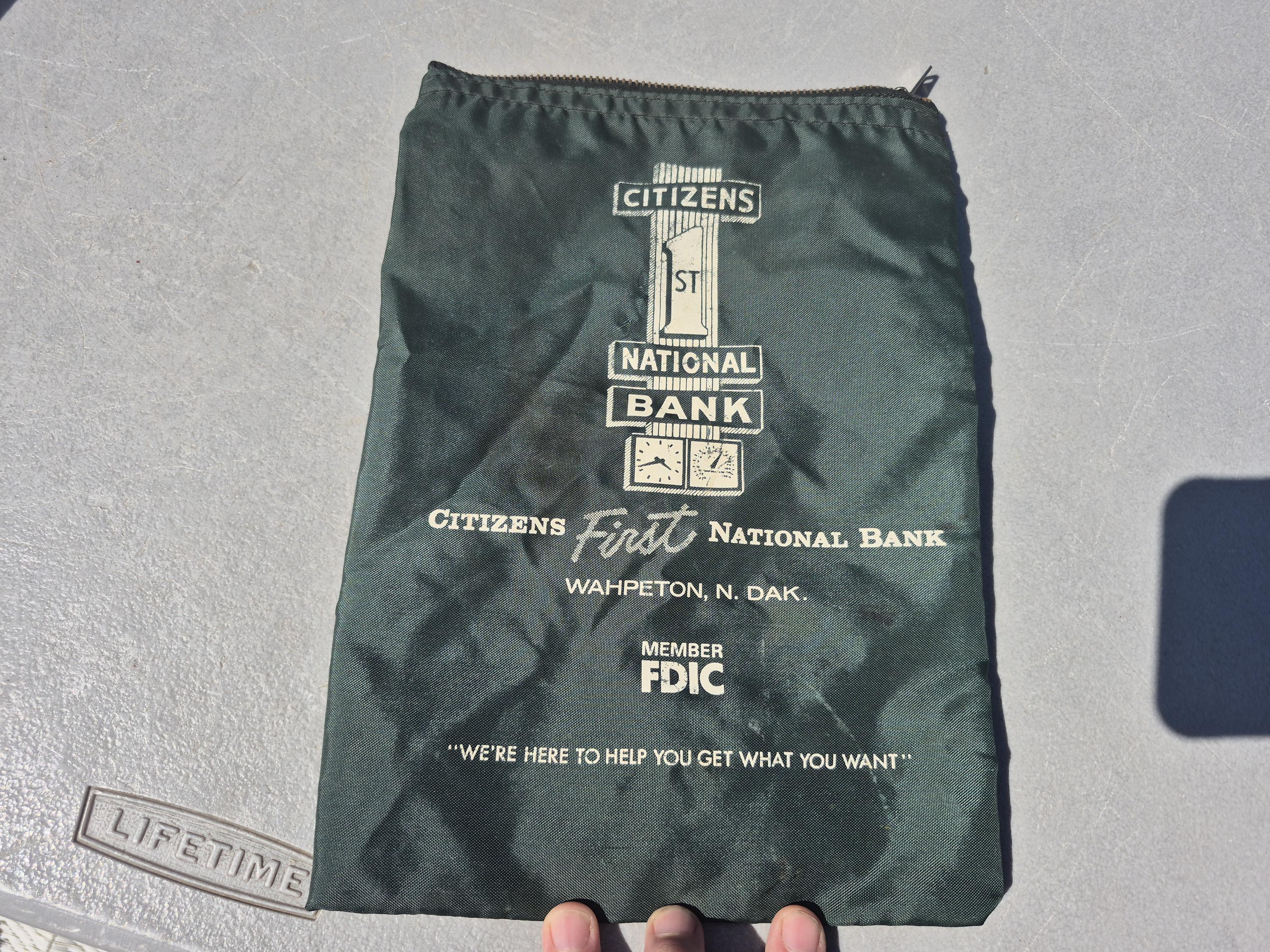 アンティーク雑貨 US FirstCitizensNationalBank Deposit Bag Vintage Citizen First National Bank Wahpeton North Dakota Bank