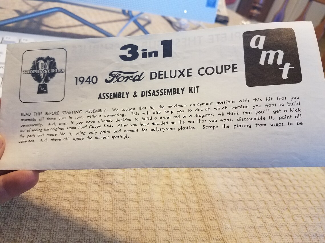 Vintage 1940 Ford Deluxe Coupe Model Car Instruction Sheet AMT Etsy