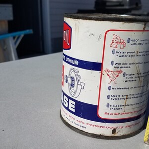 Vtg c. 1950s 60s Farm-Oyl 2lb Wheel Bearing Grease Tin Metal Can Full Nice! image 2
