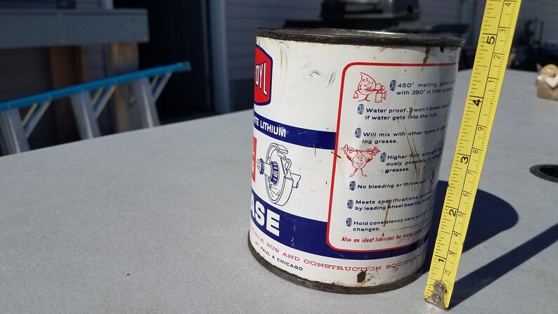 Vtg c. 1950s 60s Farm-Oyl 2lb Wheel Bearing Grease Tin Metal Can Full Nice! image 2