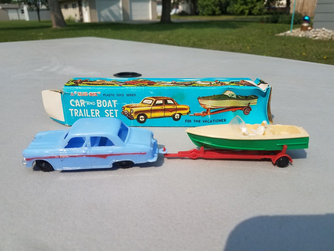 Vintage Blue Box Plastic Toys Series Car and Boat Trailer Set Etsy