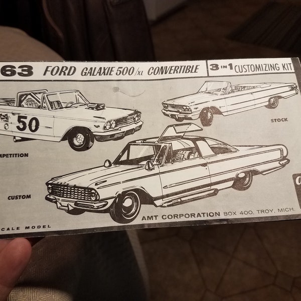 Vintage 1963 Ford Galaxie 500 XL Convertible Model Car Instruction Sheet AMT Co.