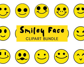 Smiley Gesicht Clipart Bundle (png, svg, eps, jpg) (Digitaler Download)