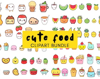 Kawaii Food Clipart Bundle, Graphics (Digital Download