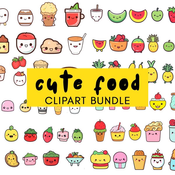 Food Clipart, Kawaii Food, Cute Food, Cute Food Vector, Cute Graphics, Digital Clipart, Kawaii Clipart, Clipart, Digital Download