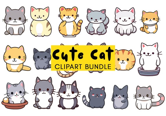 Cute Kawaii Cat Mail Stickers Bundle PNG