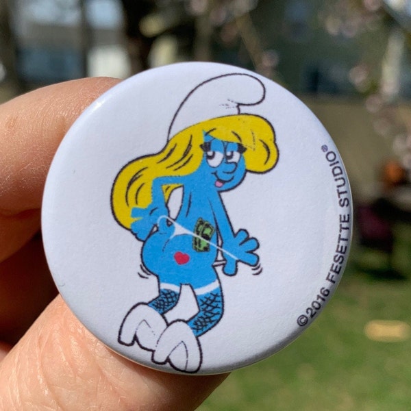 Hustler Smurfette Button