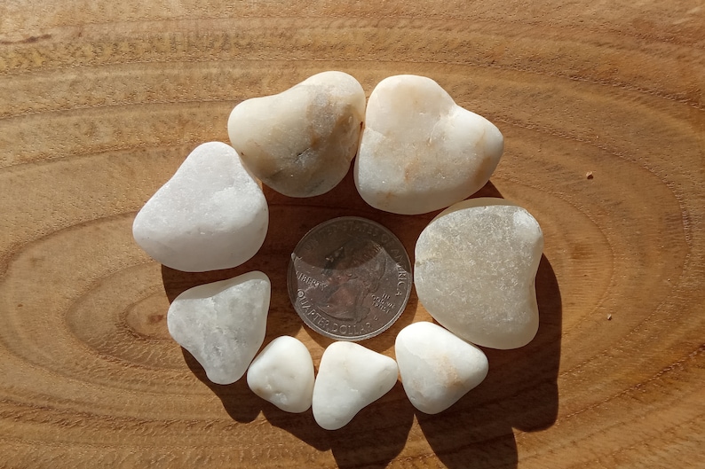 8 Hearts Sea Stone Rare Beach Find Gift from Oporto Portugal Heart Shaped Sea Pebbles White Grey Smoky Colors Quartz