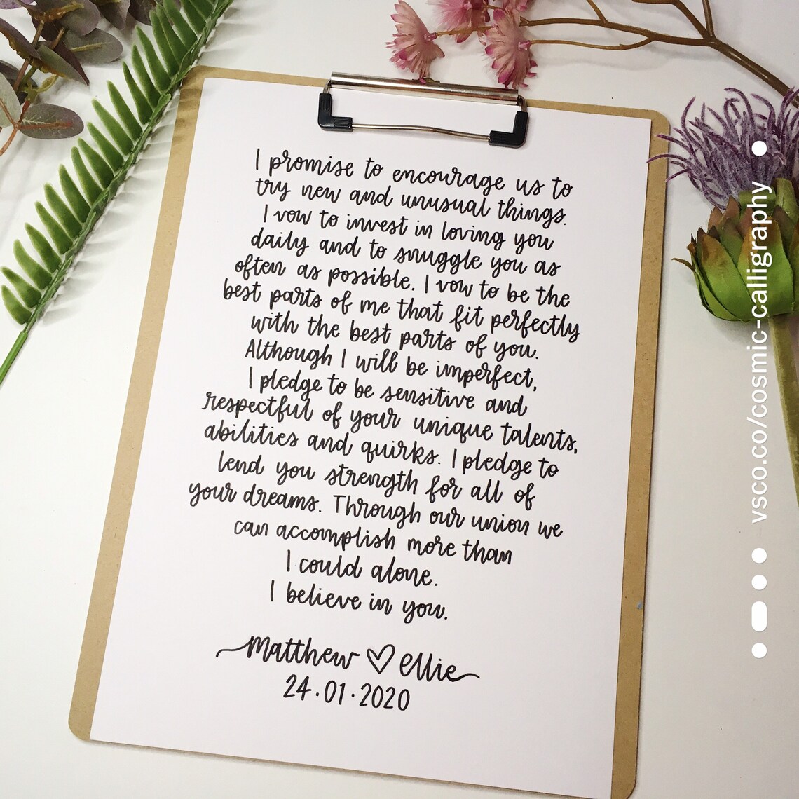 Hand Written Wedding Vows Art Etsy UK