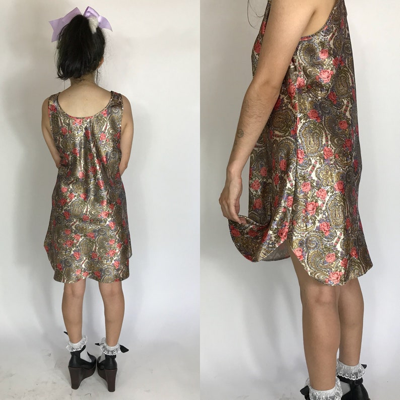 Vintage 1980s gold paisley floral slip dress ~ size SM